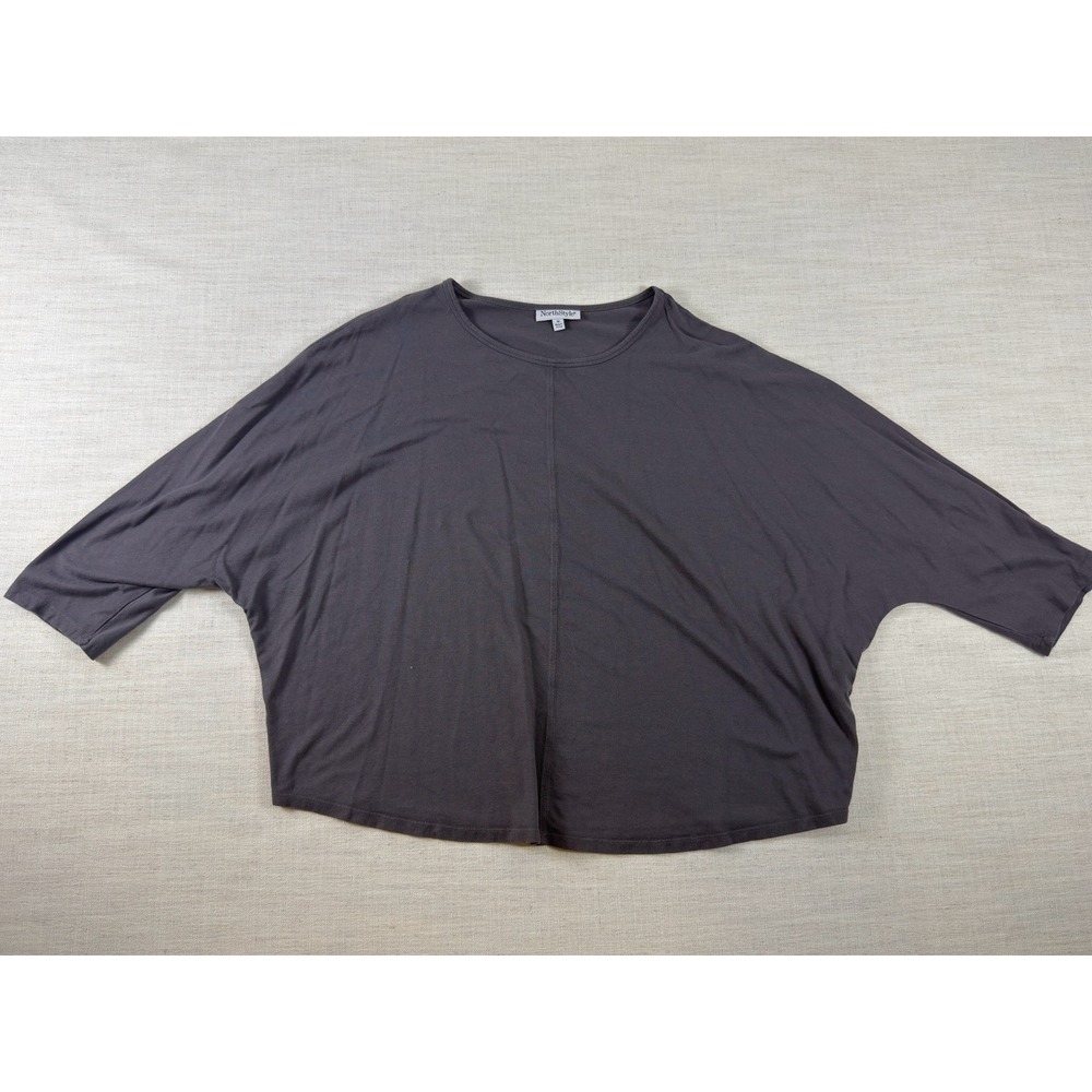NorthStyle Gray Dolman Sleeve Crew Neck Top 1X Bamboo Cotton Blend 106740